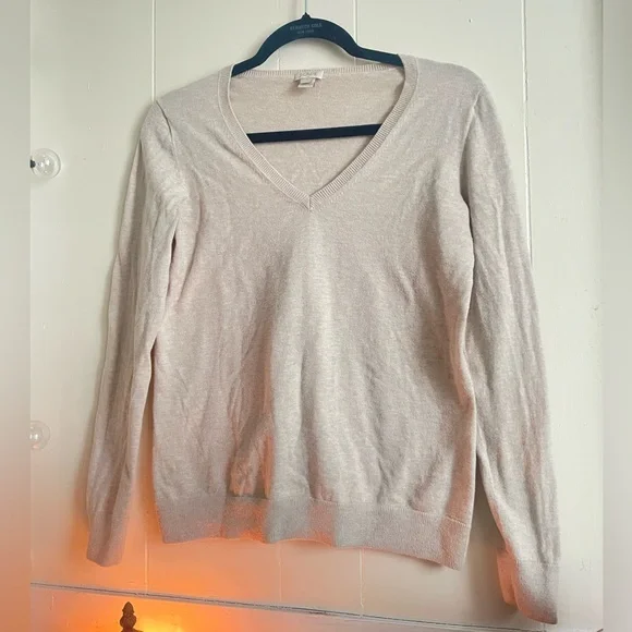 J. Crew Beige V-Neck 100% cotton Sweater with Slim Fit - Picture 3 of 6